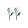 Aretes de Aleación de Titanio F136 Tulipán Incrustado con Zirconia 5A Rosca Interna Joyería para Perforación G23 Titanio Clavo para Hélice de Oreja Hueso de la Oreja