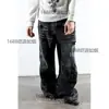 Calças Jeans Retas Soltas da Moda Transfronteiriça Europeia e Americana Bordado Escuro Calças Casuais Calças Compridas Calças Cropped Y2K
