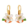 Pendientes de Flor de Caqui con Goteo de Aceite Fresco, a la Moda y Exquisitos, Estilo Coreano, con un Toque Lujoso y de Alta Gama