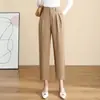 Calça cropped plissada sob medida cáqui preto duas cores solta afina calça harém para o trabalho com caimento calça cigarrete