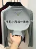 Camiseta de Manga Larga Morada de Canalé con Cuello Alto para Mujer, de Venta Caliente en Otoño, Top Base Elegante de Corte Ajustado a la Moda para Mujer