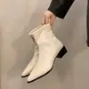 Botas de Punta Fina Estilo Francés Europeo y Americano para Mujer Otoño/Invierno 2026 Botas Delgadas Tacón Grueso Moda Nicho Botas Martin Modelo Nuevo