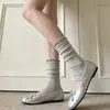 Calcetines de Primavera y Verano, Calcetines Apilables para Mujer, Calentadores de Piernas sin Pies con Bloques de Color, Calcetines Largos con Volantes, Calcetines Versátiles Simples para Pantorrilla, Algodón Puro