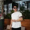 Camiseta Casual Negra para Fitness Hombre Verano Estilo Americano Solona Hombro Derecho Manga Corta Ropa de Chico Duro Ajustada Media Manga