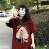 Camiseta de Manga Corta de Algodón Puro para Mujer Hombro Derecho Verano 2025 Nuevo Douyin Kuaishou Transmisión en Vivo Holgada Ropa de Pareja Camiseta de Manga Media