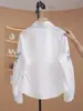 Camisa impressa de alta resistência para mulheres, de manga longa branca, para primavera e outono, com ajuste na cintura para disfarçar a barriga, transfronteiriça da Amazon europeia e americana