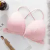 Ropa interior estilo japonés para mujer comercio exterior sujetador de copa triangular francés espalda bonita sujetador con botón delantero tirante cruzado tirante de espalda bonito transfronterizo