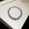 Pulseira com fecho de flor redonda de zircônia, luxo leve, alta qualidade, pulseira requintada com design estiloso, versátil e fashion, atacado