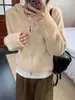 Outono Inverno 2026 Estilo Europeu 100% Lã Cardigã Feminino Espessado com Capuz e Zíper Estilo Preguiçoso Solto Casaco de Caxemira