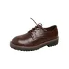 Versão em Couro de Vaca, Couro de Cavalo Lavado e Texturizado Sapatos Derby Estilo Britânico Mocassins, Cadarço Pequenos Sapatos de Couro para Mulheres, Modelos de Primavera e Outono