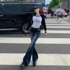 Estilo retro americano 2026, cintura baixa, versátil, caimento justo, jeans boca de sino outono/inverno para mulheres, calça comprida, disponível para drop shipping