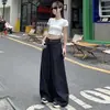 26 Vaqueros Color Original Simple Retro Americano Sueltos Pierna Ancha Caída Adelgazantes Largo Hasta el Suelo Jeans de Mujer Verano Dropshipping