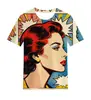 Camiseta de manga curta estampa pop art americana de verão transfronteiriça, top casual geométrico abstrato retrô masculino com gola redonda