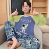 Pijama Infantil de Manga Longa Fino Roupa de Casa de Bebê Roupa de Outono para Menino Crianças Médias e Grandes Desenho Animado Adolescentes Roupa para Ar Condicionado conjunto
