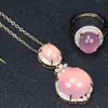 Plata 925 con incrustaciones de calcedonia blanca, collar con colgante de hebilla de seguridad, aretes, anillo, juego de joyas de tres piezas, joyería de calcedonia