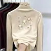Blusa Térmica de Fleece para Meninas Camada Base Outono Inverno Camiseta de Manga Longa com Gola Alta Meia e Babados Camada Interna Quente para Menininha