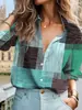 Comercio exterior transfronterizo 2024 estilo europeo y americano cárdigan de mujer camisa de manga larga estampado 3D pluma cuadros top versátil
