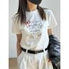 Camiseta Única con Estampado de Lazo para Mujer, Verano 2026, Hombro Normal, Algodón Puro, Manga Corta, Estilo Ins Coreano, Top Dulce, Camiseta Básica