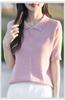 Nuevo Polo Solapa Suéter Dulce Camiseta de Verano para Mujer Estambre Fino Combinable Cárdigan Top de Manga Corta para Mujer