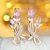Amazon Leve Luxo Buquê Tulipa Champanhe Brincos Totalmente de Diamante Modernos e Frescos Brincos Tridimensionais Estilo Quente