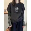 Camiseta Feminina Fashionável DeRong Escovada Listrada de Camada Dupla Espessa Outono/Inverno 2026 Manga Longa