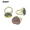 WT-R518 Anel de Entrada Vintage de Luxo Fluorita Natural Roxo Verde Formato de Coração Pequeno Banhado a Ouro 18k Anel para Aniversário de Menina