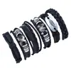 Venta Directa de Fábrica Set de Pulseras Tejidas de Cuero, Dropshipping Transfronterizo, Joyería Retro Europea y Americana para Hombre de Cuero Genuino