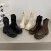Botines ajustados de tacón grueso para mujer, nueva colección primavera/otoño 2026, botines de plataforma estilo británico, botines Chelsea elásticos que realzan la altura para mujeres menudas