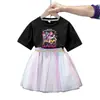 Conjunto de Vestido de Manga Corta de Chicas Cazadoras de Demonios Kpop Estilo Verano Moda Falda de Tul de Princesa Conjunto de Falda de Dos Piezas para Niñas Pequeñas