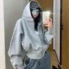Sudadera corta con capucha gris estilo retro americano ajustada para hombre y mujer, nueva chaqueta cárdigan casual ajustada de primavera y otoño