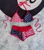 Bikini de estilo playero vacacional transfronterizo de comercio exterior europeo y americano de Amazon con cordones, escote halter y estampado de nuevo diseño europeo y americano para mujer
