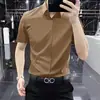Camisa de verano fina de alta gama resistente a las arrugas para hombre, de manga corta, corte ajustado, estilo business casual, camisa casual de seda helada para hombre, elástica