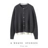 Suéter de Cashmere Feminino 100% Cashmere Puro Outono/Inverno 2025 Novo Suéter Azul Falso Duas Peças Gola Redonda Suéter Top