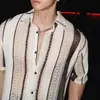 Chaqueta Camisa de Punto Hueca con Protección Solar de Manga Corta para Hombre Estilo Old Money para Verano, Top Chic de Alto Nivel Estilo Francés