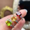 Anillo de Estilo Nuevo Plata S925 Incrustado con Peridoto Natural, Citrino, Granate, Anillo Simple Cuadrado Ajustable para Mujer