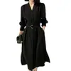 Vestido negro pequeño de triacetato, elegante vestido de alta gama, nuevo vestido negro de longitud media para mujer de verano 2026