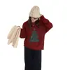 Suéter Pulôver Vermelho Árvore de Natal para Mulheres, Novo para Outono/Inverno 2026, Gola Redonda, Transfronteiriço, Top Feminino Solto e Casual