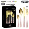 Cubiertos de Acero Inoxidable Transfronterizo de Amazon Cuchillo y Tenedor 1010 Cuchillo, Tenedor y Cuchara de Estilo Occidental Juego de 24 Piezas Cuchillo y Tenedor para Carne Caja de Regalo