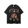 Camiseta de Manga Curta Estampada Retro Hip Hop Transfronteiriço Marca Americana High Street Moda Casual Solta Camiseta de Manga Curta para Casal Masculina e Feminina
