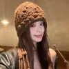 Gorro Tejido Hecho a Mano con Calados de Flores Kawanishi Tourism para Mujer Otoño Protección para los Oídos Muestra una Cara Pequeña Gorro de Lana Pullover