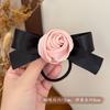 Horquilla con lazo de satén rosa de alta calidad, estilo retro francés, romántica, con resorte, versátil y elegante cuerda para el pelo para niña.