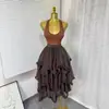 Falda de Malla con Volantes Irregulares de Múltiples Capas tipo Pastel con Cintura Elástica para Comercio Exterior Transfronterizo, Falda de Línea A de Cintura Alta de Longitud Media