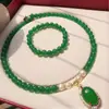 Colar de Ágata Verde Natural Estilo Nacional Vento Vivo para sogra Pulseira para Cerimônia do Dia das Mães Conjunto com Pingente de Calcedônia Verde