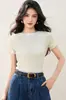 Tiro Real Blusa Delgada de Punto de Seda Helada con Pedrería Hotfix para Mujer 2026 Verano Estilo Dulce y Picante Camiseta de Manga Corta Adelgazante