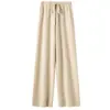 25 Otoño e Invierno Nuevo Estilo 100 Pantalones de Lana Tejidos Pantalones de Pierna Ancha para Mujer con Caída Rectos de Cintura Alta Casuales Largos hasta el Piso para Ropa Exterior