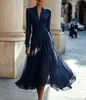 2026 Moda Feminina Europeia e Americana Transfronteiriça Amazon Site Independente Cor Sólida Elegante Manga Longa Ajuste na Cintura Vestido Formal
