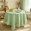 Toalha de mesa redonda xadrez estilo pastoral transfronteiriça em poliéster-algodão com babados, toalha de mesa de jantar com ambiente de restaurante e bordas franzidas