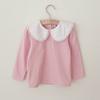 Roupas Infantis Coreanas 2023 Camiseta de manga comprida da Primavera Esticar Algodão Renda Ruffle Collar Pullover da Menina