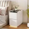 Mesita de noche inteligente, multifuncional, para uso doméstico, sin instalación requerida, con regleta, cerradura de contraseña, carga inalámbrica, mesita de noche de cuero para dormitorio