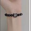 Pulsera de Obsidiana Plateada Natural para Hombres y Mujeres, Pulsera para Parejas, Joyería de Moda, Cabeza de Gato Coreano Gato